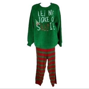 Briefly Stated Christmas Pajama Set Long Sleeve Top and Bottoms 2 Piece Sz L